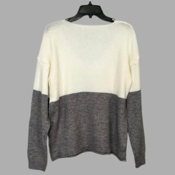 Super Cute Gray/Off White Black Cat Sweater V Neck Dolman Long Sleeves SZ XL - Picture 4 of 8